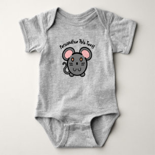 PERSONALIZE CUTE GRAYマウスTシャツ ベビーボディスーツ