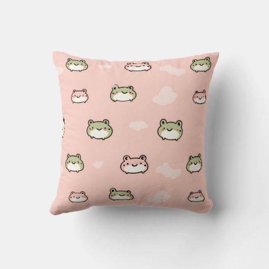 Personalize Cute Kawaii Pastel Frog Design on Pink クッション (裏面)
