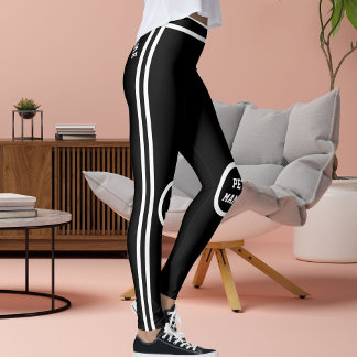 Personalize Cute Pet Mama Black White Stripes Yoga レギンス