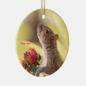 Personalize cute Squirrel animal with roses  セラミックオーナメント (右)
