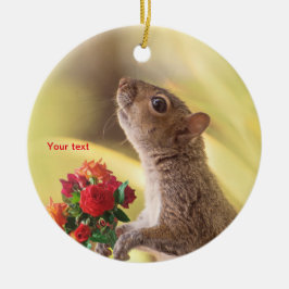 Personalize cute Squirrel animal with roses  セラミックオーナメント