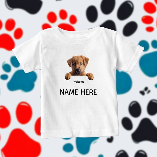 Personalize Cute Welcome Puppy  ベビーTシャツ
