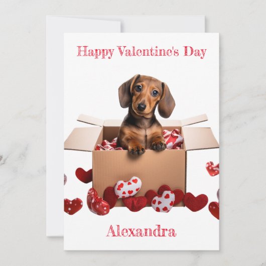 Personalize Dachshund子犬とハートバレンタイン シーズンカード (正面)