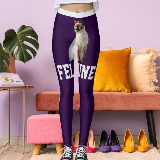 Personalize Dark Purple Cute Siamese Cat Pet Photo レギンス
