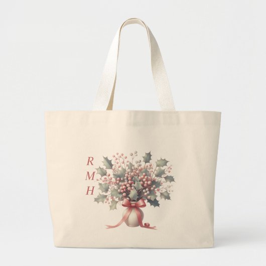 Personalize December Holly Tote Bag ラージトートバッグ (正面)