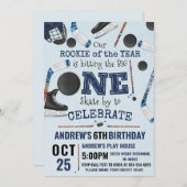 Personalize Digital Hockey 1st Birthday Party 招待状 (正面/裏面)