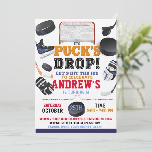 Personalize Digital Hockey Birthday Party 招待状 (スタンド正面)