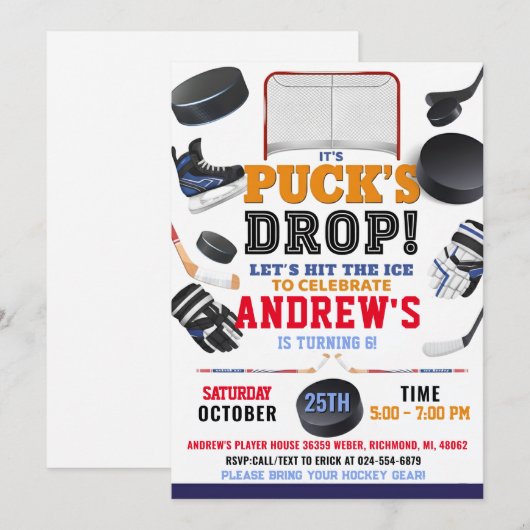 Personalize Digital Hockey Birthday Party 招待状 (正面/裏面)