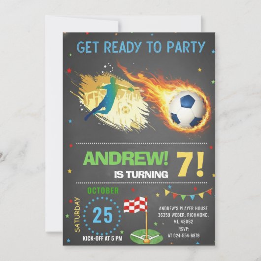 Personalize Digital Soccer Birthday Party 招待状 (正面)