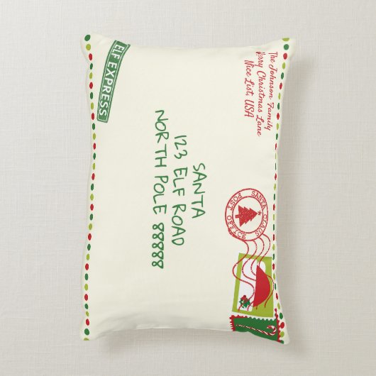 Personalize Dotsサンタレタークリスマス アクセントクッション (裏面(縦))