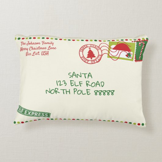 Personalize Dotsサンタレタークリスマス アクセントクッション (裏面)