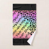 Personalize Faux Rainbow Leopard Animal Print バスタオルセット (ハンドタオル)