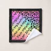 Personalize Faux Rainbow Leopard Animal Print バスタオルセット (ウォッシュタオル)