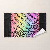 Personalize Faux Rainbow Leopard Animal Print バスタオルセット (ハンドタオル)