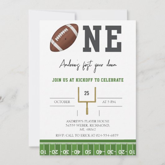 Personalize First Year Down American Football  招待状 (正面)