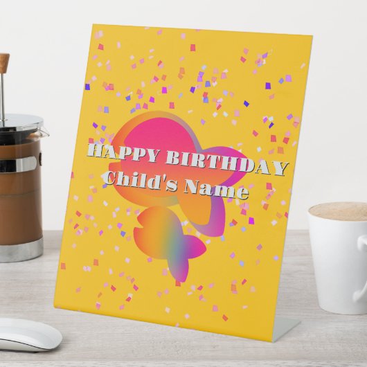 Personalize Fish Kids Happy Birthday Yellow  台座サイン (インサイチュ)