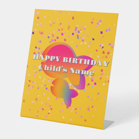 Personalize Fish Kids Happy Birthday Yellow 台座サイン (正面)