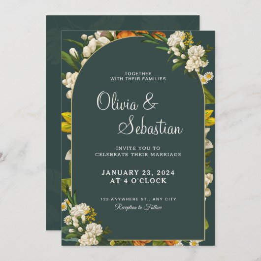 Personalize Floral wedding Invitation 招待状 (正面/裏面)