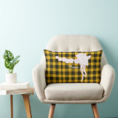 Personalize Flower Trim Yellow Plaid Decorator  ランバークッション (椅子)
