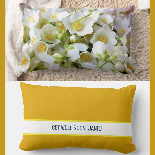 Personalize Get Well Soon同僚のジャスミン花 ランバークッション