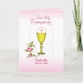 Personalize Girl Name Pink First Holy Communion, C カード (正面)