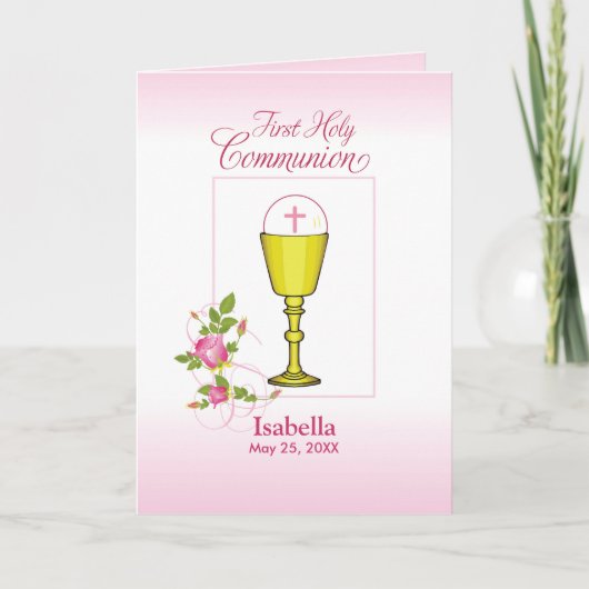 Personalize Girl Name Pink First Holy Communion, C カード (正面)