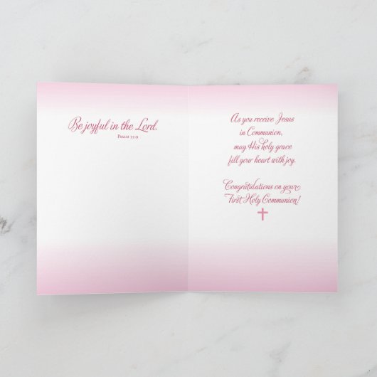 Personalize Girl Name Pink First Holy Communion, C カード (内部)