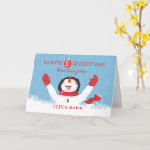 Personalize Goddaughter Nameクリスマス雪だるま カード (黄色い花)