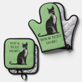 Personalize Green Cat編集名文字ギフト 鍋つかみ&鍋敷きセット (正面/裏面)