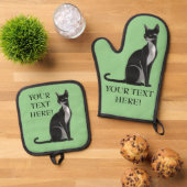 Personalize Green Cat編集名文字ギフト 鍋つかみ&鍋敷きセット (トップダウン)