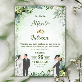 Personalize green leafy best wedding Invitation 招待状
