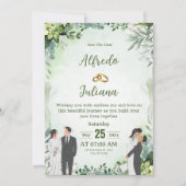 Personalize green leafy best wedding Invitation 招待状 (正面)