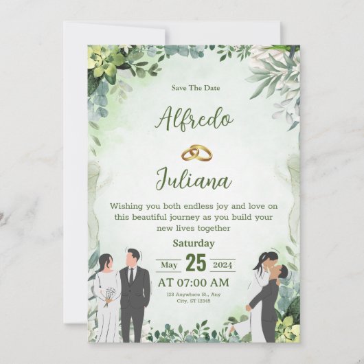 Personalize green leafy best wedding Invitation 招待状 (正面)