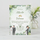 Personalize green leafy best wedding Invitation 招待状 (スタンド正面)