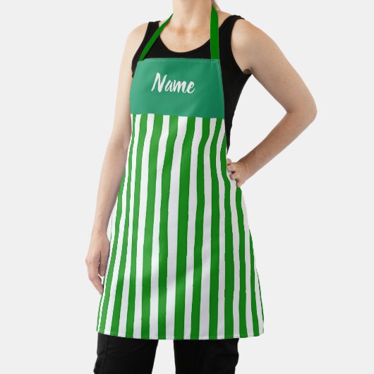 Personalize Green Stripe Kitchen Chef  エプロン (インサイチュ)