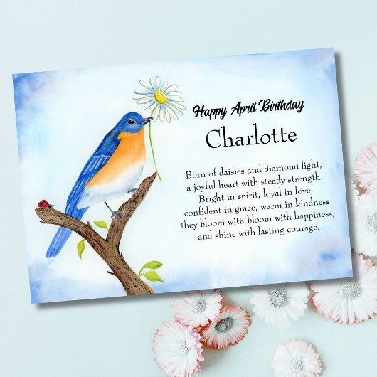 Personalize Happy April Birthday with Bluebird カード