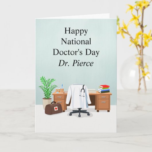 Personalize Happy Doctor's Day Doctor Office  カード (黄色い花)