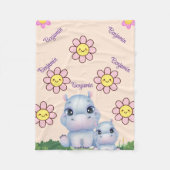 Personalize Hippo Baby Blanket Design With Flower  フリースブランケット (正面)