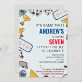 Personalize Hockey Sports  Birthday Party  招待状 (正面/裏面)