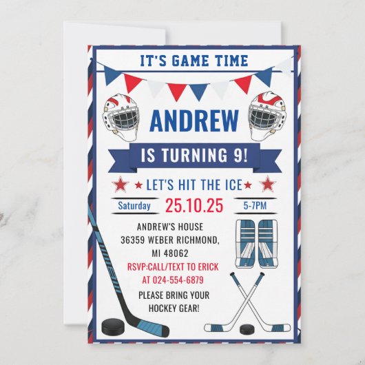 Personalize Ice Hockey Birthday Sports with Photo 招待状 (正面)