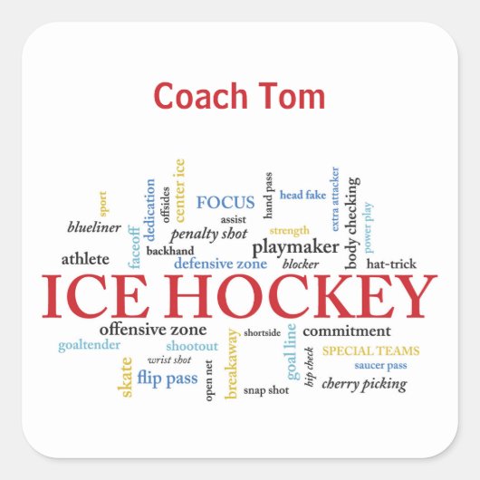 Personalize, Ice Hockey Coach言葉で感謝 スクエアシール (正面)