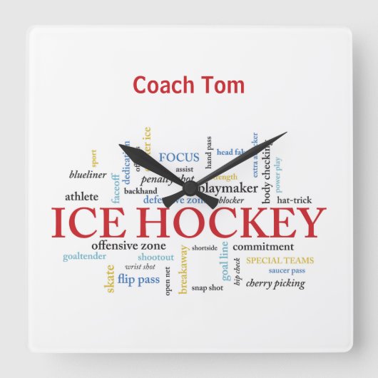Personalize, Ice Hockey Coach言葉で感謝 スクエア壁時計 (正面)