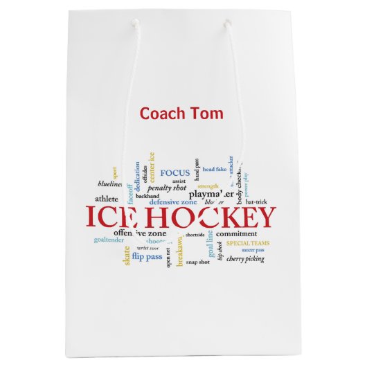 Personalize, Ice Hockey Coach言葉で感謝 ミディアムペーパーバッグ (正面)