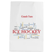 Personalize, Ice Hockey Coach言葉で感謝 ミディアムペーパーバッグ (裏面)