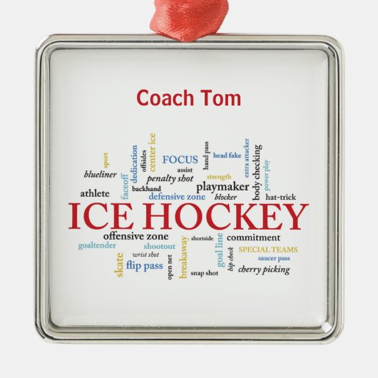 Personalize, Ice Hockey Coach言葉で感謝 メタルオーナメント (正面)