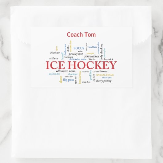 Personalize, Ice Hockey Coach言葉で感謝 長方形シール (バッグ)
