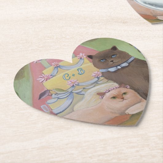 Personalize Initials Wedding Cats ペーパーコースター (アングル)