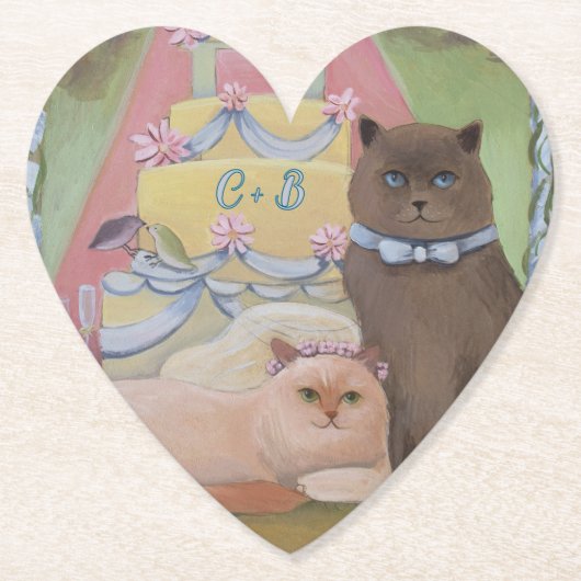 Personalize Initials Wedding Cats  ペーパーコースター (正面)