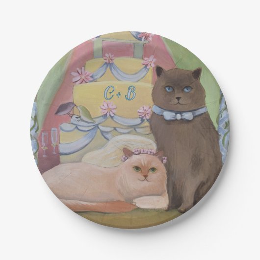 Personalize Initials Wedding Cats ペーパープレート (正面)