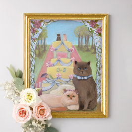 Personalize Initials Wedding Cats Art Print ポスター